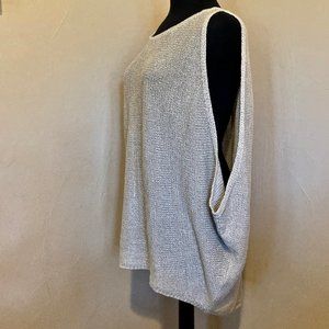 Eileen Fisher Sleeveless Cocoon Sweater Cream Linen/Cotton. Loose Stitch Knit